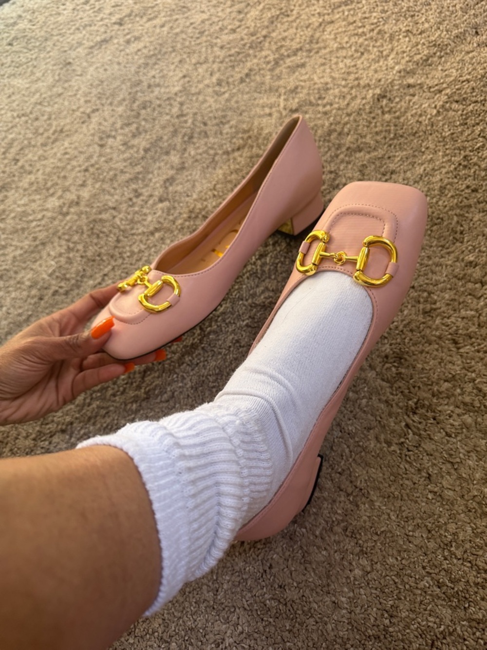 Gucci Blush Pink Horsebit Square Toe Pumps - Picture 12 of 17